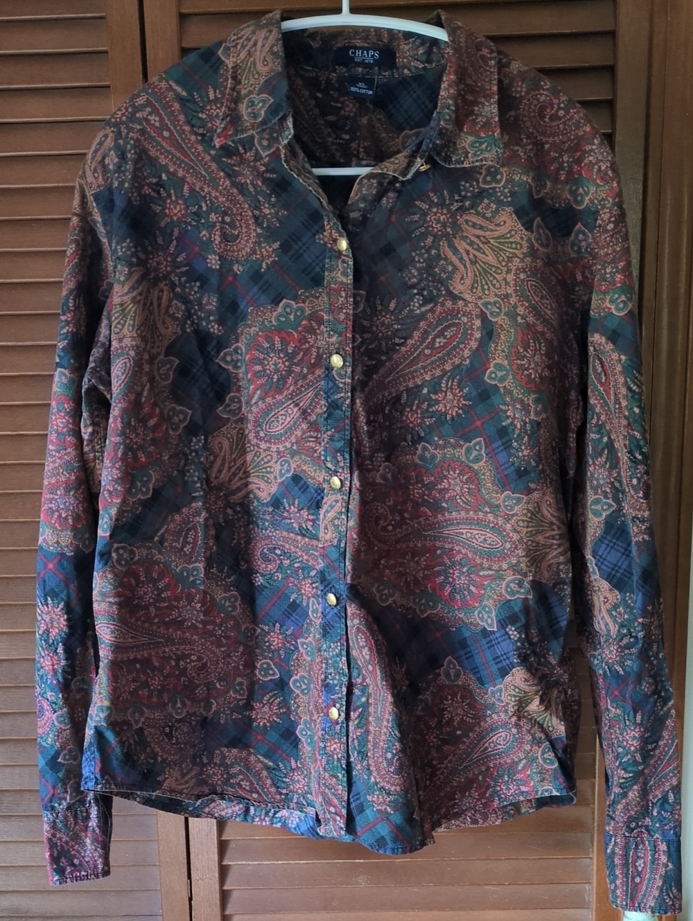 Chaps Multicolor Paisley Button-Down Shirt with Green and Red Accents